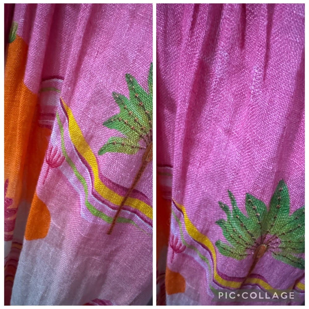 Pin-Up Stars Linen Maxi Dress-Sz S-Flutter Sleeve-Pink/Orange/Green-Sexy V Neck - Picture 8 of 17